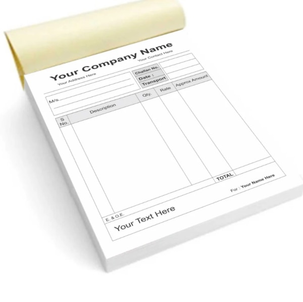 Service Location IndiaService Mode OfflinePayment Mode Offline/OnlineService Duration 3 DayGet your custom Bill books and Invoice at Suraj Cards. Available in 4 different sizes and custom colors. Upload your text and logo and get your printing done.