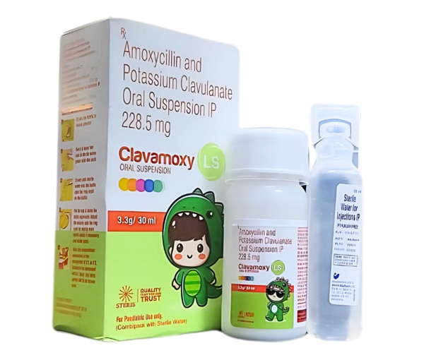 CLAVAMOXY LS ORAL SUSPENSION is a pediatric antibiotic formulation designed to treat various bacterial infections in children. It combines Amoxycillin, a broad-spectrum penicillin antibiotic, with Clavulanic Acid, a beta-lactamase inhibitor that enhances Amoxycillin’s effectiveness. This combination provides powerful protection against bacteria that have developed resistance to standard antibiotics. It is commonly prescribed for respiratory tract infections, urinary tract infections, skin infections, and ear infections in children.Key IngredientsAmoxycillin (200mg)A widely used penicillin-type antibiotic that fights bacteria by inhibiting their cell wall synthesis.Effective against both gram-positive and gram-negative bacteria.Clavulanic Acid (28.5mg)A beta-lactamase inhibitor that prevents bacterial enzymes from breaking down Amoxycillin.Broadens the spectrum of antibacterial activity.Sterile Water for Injections IP (30 ml)Acts as a solvent to reconstitute the dry powder before administration.Ensures accurate dosing and safe oral delivery.Key BenefitsProvides a broad-spectrum antibacterial effect suitable for a variety of infections.Especially effective in treating infections caused by beta-lactamase producing bacteria.Formulated as a liquid suspension, making it easy to administer to infants and children.Offers fast relief from symptoms like fever, pain, and inflammation related to infections.Helps prevent the recurrence of infections by eliminating the root cause.How Does It Work?CLAVAMOXY LS ORAL SUSPENSION works through a dual mechanism:Amoxycillin interferes with the bacteria's ability to form cell walls, leading to the breakdown and death of the bacteria.Clavulanic Acid prevents the bacteria from producing beta-lactamase enzymes, which are responsible for resisting many antibiotics.Together, they make a potent combination that overcomes antibiotic resistance and ensures effective treatment.Directions for UseShake the bottle well before each use to ensure uniform suspension.Administer the prescribed dose using a measuring spoon or syringe provided with the medication.Dosage should be based on body weight and the severity of infection, as directed by a pediatrician.It is usually taken every 8 or 12 hours, depending on the child’s medical condition.Complete the full course even if the child starts feeling better to prevent bacterial resistance.Store the reconstituted suspension in a refrigerator and use within the specified time frame (typically 7 days).Do not freeze and keep it out of reach of children.Side EffectsDiarrhea – commonly due to changes in gut bacteria.Nausea or vomiting – especially if taken on an empty stomach.Skin rash or itching – may indicate an allergic reaction.Abdominal pain or bloating – usually mild and temporary.Thrush (oral fungal infection) – may occur with prolonged use.Severe allergic reactions (rare) – such as difficulty breathing or swelling of face/lips should be reported immediately.