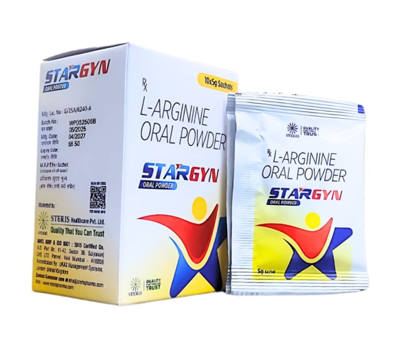 STARGYN ORAL POWDER is a specially formulated supplement containing L-Arginine, an amino acid known for its vital role in promoting blood flow and supporting cardiovascular and reproductive health. This oral powder is designed for individuals seeking to improve circulation, support pregnancy outcomes, and enhance general well-being. Ideal for both men and women, STARGYN is often recommended in cases of vascular disorders, fertility issues, and pregnancy complications.Key IngredientL-Arginine Oral PowderL-Arginine is a semi-essential amino acid that plays a crucial role in protein synthesis and is a precursor to nitric oxide, a compound that helps relax blood vessels and improve circulation.Key BenefitsSupports healthy blood circulation by enhancing nitric oxide productionPromotes vascular relaxation, aiding in the management of hypertension and cardiovascular issuesBeneficial in pregnancy, especially for women at risk of intrauterine growth restriction (IUGR) and preeclampsiaEnhances male fertility by improving sperm motility and countAids in wound healing and boosts immune responseHelps improve exercise performance by increasing blood flow to musclesSupports general metabolic functions and protein metabolismHow Does It Work?STARGYN ORAL POWDER works by supplying the body with L-Arginine, which is converted into nitric oxide (NO) in the body. Nitric oxide is a vasodilator, meaning it helps relax and widen blood vessels. This improves blood flow, lowers blood pressure, and enhances oxygen and nutrient delivery throughout the body. During pregnancy, improved placental blood flow can support fetal development. In men, enhanced circulation can improve erectile function and sperm quality. Additionally, L-Arginine contributes to protein synthesis, assisting in tissue repair and immune defense.Directions for UseDissolve the recommended dose (as prescribed by your physician) in a glass of waterStir well until completely dissolvedConsume immediately after preparationIt is generally taken once or twice daily, preferably on an empty stomach or as directed by your doctorSide EffectsWhile STARGYN ORAL POWDER is generally well tolerated, some individuals may experience mild side effects:Nausea or stomach discomfortDiarrhea or bloatingHeadache or dizzinessLow blood pressure in sensitive individualsAllergic reactions (rare)Always consult your healthcare provider before starting this supplement, especially if you are pregnant, breastfeeding, or have a known medical condition.