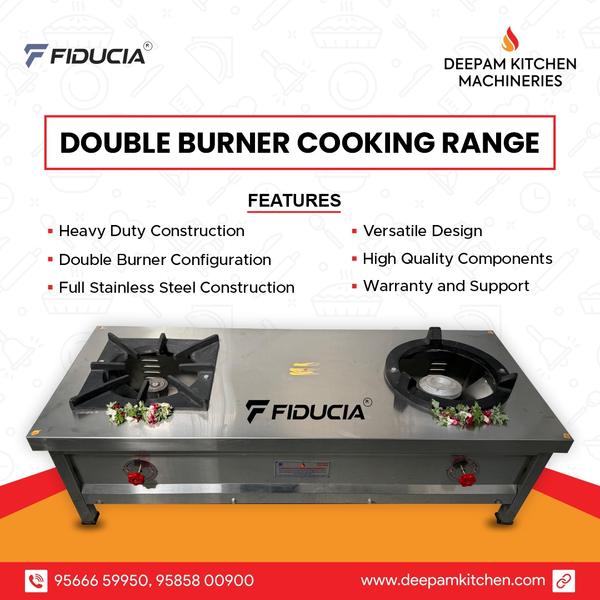 Deepam Kitchen Machineries is a manufacturer, exporter and supplier of SS Double Burner Cooking Range. These products are fabricated using premium quality stainless steel 202 and 304 grade. We can customise the different sizes as per customer requirements. These products are fabricated using premium quality raw materials sourced from our valued vendors.All the prouducts are ergonomicalluy designed to take on the toughest jobs with optimum performance.