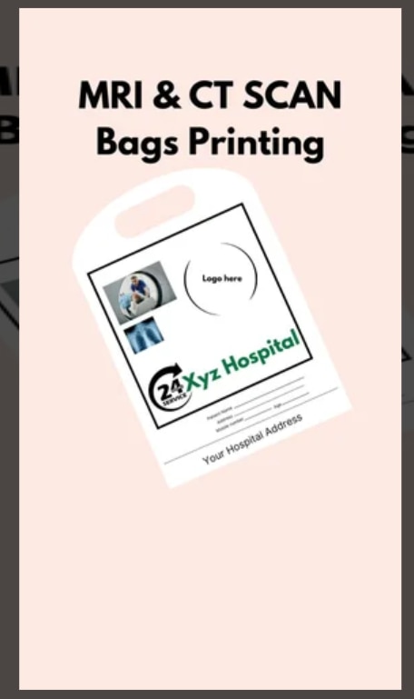Customized MRI and CT scan bags printing services provide high-quality, durable bags for medical imaging applications.Benefits1. Identification: Clearly labeled bags for easy identification.2. Organization: Helps maintain organization and reduces errors.3. Branding: Opportunity for customization with logos and branding.Features1. Durable materials: High-quality materials for repeated use.2. Customizable designs: Various sizes, colors, and designs available.3. Clear printing: Legible and durable printing.Applications1. Hospitals: MRI and CT scan bags for medical facilities.2. Imaging centers: Customized bags for diagnostic imaging centers.3. Medical professionals: Personalized bags for medical practitioners.Why Choose Customized MRI and CT Scan Bags?1. Improved efficiency: Streamlines medical imaging processes.2. Enhanced patient care: Helps ensure accurate and safe imaging procedures.3. Professional branding: Opportunity for medical facilities to promote their brand.