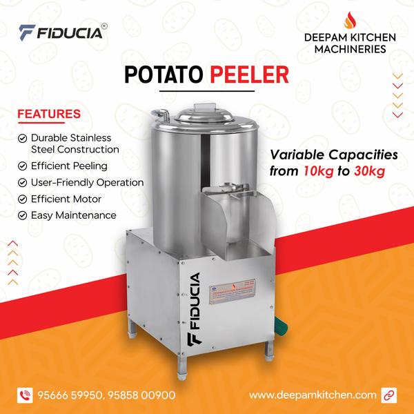 Deepam Kitchen Machineries is a manufacturer, exporter and supplier of Potato Peeler Machine. These products are fabricated using premium quality stainless steel 202 and 304 grade. We can customise the different sizes as per customer requirements.  These products are fabricated using premium quality raw materials sourced from our valued vendors.All the prouducts are ergonomicalluy designed to take on the toughest jobs with optimum performance. 