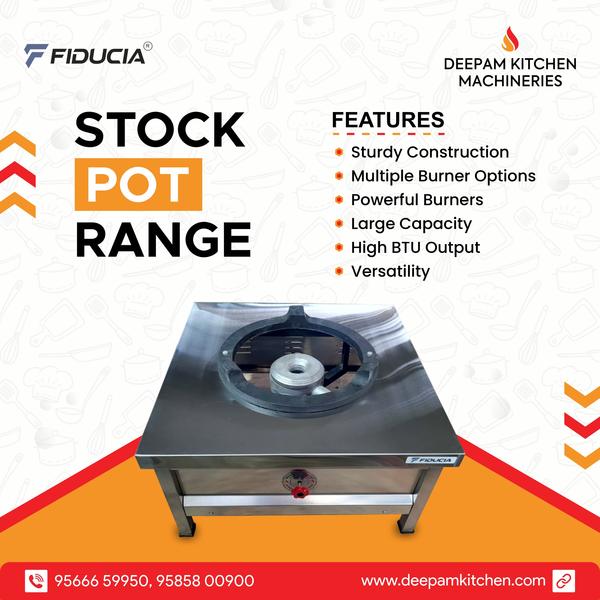 Deepam Kitchen Machineries is a manufacturer, exporter and supplier of SS Stock Pot Cooking Range. These products are fabricated using premium quality stainless steel 202 and 304 grade. We can customise the different sizes as per customer requirements.  These products are fabricated using premium quality raw materials sourced from our valued vendors.All the prouducts are ergonomicalluy designed to take on the toughest jobs with optimum performance. 