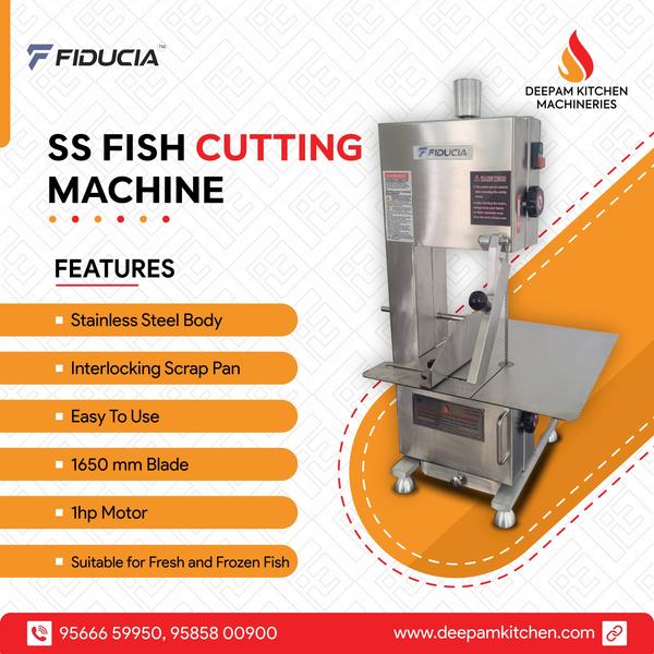Deepam Kitchen Machineries is a manufacturer, exporter and supplier of Stainless Steel Fish Cutting Machine / Bone Saw Machine Machine. We are offering Heavy duty fresh fish and frozen fish cutting requirements.  These products are fabricated using premium quality raw materials sourced from our valued vendors.  All the prouducts are ergonomicalluy designed to take on the toughest jobs with optimum performance. Thus saving the running cost on manpower, and electricity and kitchen hygine.