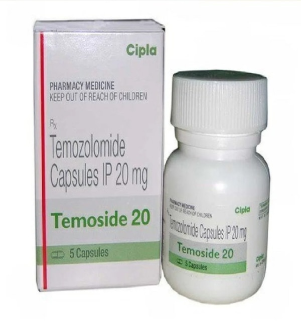 Brand	Temoside 20
Packaging Type	Box
Packaging Size	5 Capsules
Dose	20 mg
Manufacturer By	Cipla
Being one of the leading pharmaceutical company ,our company is engaged in Temozolomide Capsules IP 20 Mg.
Instructions :
Keep out of reach of children.
