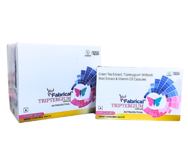 FABRICAL TRIPTERGIUM is a uniquely formulated dietary supplement designed to support immune health, manage inflammation, and promote overall well-being. Combining the ancient therapeutic power of Tripterygium Wilfordii Root Extract with the antioxidant strength of Green Tea Extract and the immune-regulating benefits of Vitamin D3, this advanced formula is intended for individuals seeking natural support for joint health, immune modulation, and anti-inflammatory action. Ideal for those managing chronic inflammatory conditions or in need of immune system balance, FABRICAL TRIPTERGIUM delivers a synergistic blend in a convenient capsule form.Key IngredientsTripterygium Wilfordii Root ExtractAlso known as Thunder God Vine, this traditional Chinese herb is well-recognized for its potent anti-inflammatory and immunosuppressive properties. It has been widely studied for its role in managing autoimmune conditions such as rheumatoid arthritis.Green Tea ExtractRich in polyphenols, particularly epigallocatechin gallate (EGCG), green tea extract is a powerful antioxidant that helps combat oxidative stress, supports metabolism, and promotes anti-inflammatory effects throughout the body.Vitamin D3An essential fat-soluble vitamin that aids in calcium absorption, bone health, and immune function. Vitamin D3 plays a vital role in modulating the immune system and reducing inflammation.Key BenefitsHelps reduce joint pain and swelling caused by inflammatory and autoimmune conditionsSupports immune system regulation and helps in preventing immune overactivityProvides antioxidant protection against oxidative stress and free radicalsMay contribute to improved energy, focus, and metabolic balanceEnhances bone strength and calcium absorption through Vitamin D3Assists in maintaining skin health and cardiovascular functionHow Does It Work?FABRICAL TRIPTERGIUM works through a synergistic mechanism involving its three primary ingredients:Tripterygium Wilfordii Root Extract suppresses pro-inflammatory cytokines and modulates the immune system to reduce chronic inflammation. It is particularly beneficial in autoimmune responses where immune suppression is needed to protect joint and tissue health.Green Tea Extract provides antioxidant support by neutralizing free radicals and reducing systemic inflammation. Its bioactive compounds improve cellular health and may aid in reducing damage associated with chronic conditions.Vitamin D3 regulates immune responses and strengthens bones by aiding calcium metabolism. It helps modulate inflammatory pathways and enhances the body's defense mechanisms against infections and diseases.Together, these components create a balanced approach to immune support, inflammation control, and oxidative stress reduction.Directions for UseTake one capsule daily with a full glass of water, preferably after a meal or as directed by your healthcare professional.Do not exceed the recommended dosage.For optimal results, use consistently and consult your physician if taking alongside other medications.Side EffectsMild gastrointestinal discomfort may occur in some individuals, especially when taken on an empty stomachProlonged use of Tripterygium Wilfordii extract in high doses may affect fertility or liver function if not used under medical supervisionVitamin D3 overdose may lead to hypercalcemia if consumed excessivelyNot recommended during pregnancy or breastfeeding unless prescribed by a healthcare providerAlways consult a physician before starting if you have pre-existing medical conditions or are on immunosuppressive therapy