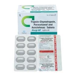 Medicine Type	AllopathicForm Of Medicine	TabletPackaging Type	ALU-ALUPackaging Size	10X10Type of Product Range	AnalgesicTrypsin Chymotrypsin 1.50 lac arm unit + Aceclofenac 100mg + Paracetamol 325 mg Tablet