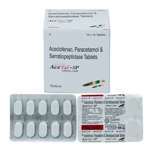 Medicine Type	AllopathicForm Of Medicine	TabletPackaging Type	BLISTERPackaging Size	10X10Type of Product Range	AnalgesicAceclofenac 100 Mg + Paracetamol 325 Mg + Serra 10 Mg tablet