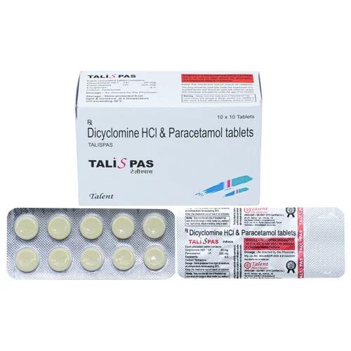 Medicine Type	AllopathicForm Of Medicine	TabletPackaging Type	BLISTERPackaging Size	10X10Type of Product Range	AnalgesicDicylomine 20 Mg + Paracetamol 325 Mg Tablet