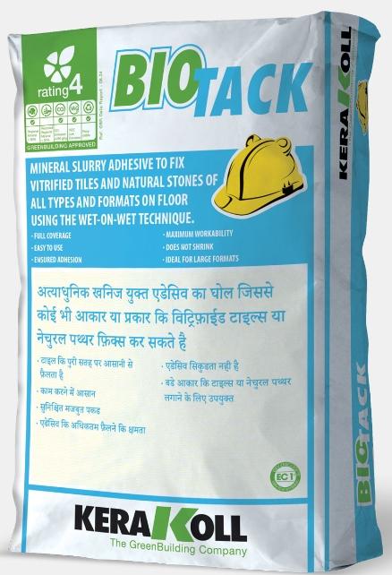 BiotackMineral slurry adhesive to fix vitrified tiles and natural stones of all types and formats on floor using the wet‑on‑wet technique.Full coverageEasy to useGuaranteed workabilityEnsured adhesionMaximum workabilityDoes not stainDoes not shrinkIdeal for large formatsDoes not cause efflorescence