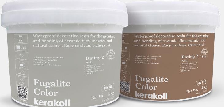 Fugalite ColorWaterproof decorative resin for the grouting and bonding of tiles, mosaics and natural stones. Easy to clean, stain‑proof.Fugalite Color is water‑ and stain‑proof, liquid ceramic for joints; it ensures high chemical and mechanical resistance and guarantees the aesthetic and functional continuity of ceramic surfaces.Suitable to be used indoors and outdoors, including swimming poolsHigh chemical resistanceStain proof ‑ can be cleaned easilyHigh uniformity and high colour intensityPrevents the proliferation of bacteria and moulds (ISO 846 2019: Method A/B/C)UV resistant, CATAS‑tested for colour durability in external applicationsConforms to RG as per EN 13888:2021 and R2 as per EN 12004:2017Food Grade certified by CFTRIDermatologically certifiedAvailable in 50 colours