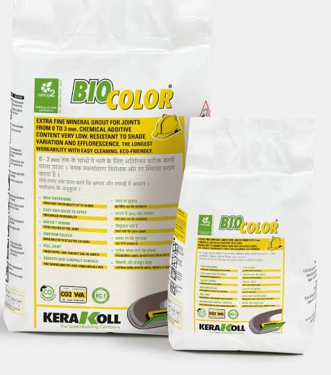 BiocolorExtra fine mineral grout for joints from 0 to 3 mm. Resistant to shade variation and efflorescence. Good workability with easy cleaning. Eco‑friendly.Non thickening. Improved pot life up to 30 min.Easy and quick to apply. Good workabilityFaster cleaningDoesn't shrink. Uniform filling of the jointEarlier access for foot trafficUniform colour. Available in 10 selected coloursFull joint. Non‑sag, maintains its thicknessResistant to abrasionSmooth and compact surface. Fine granulometry and homogenous mix