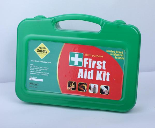 A first aid kit is a collection of essential medical supplies and equipment used to provide immediate care in case of injury or sudden illness. It typically includes items like adhesive bandages, antiseptic wipes, gauze pads, adhesive tape, scissors, tweezers, gloves, and pain relievers. Some kits may also contain burn cream, cold packs, CPR masks, and emergency blankets. Designed for quick access during emergencies, first aid kits are vital in homes, workplaces, vehicles, and public areas. Keeping a well-stocked and regularly updated kit ensures prompt and effective response to minor injuries and can help stabilize a person until professional medical help arrives.