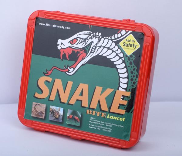A snake bite kit is a compact emergency medical kit designed to provide immediate first aid after a venomous snake bite. Typically used in outdoor and wilderness settings, the kit often includes suction devices, antiseptic wipes, razor blades, tourniquets, and bandages. Modern kits may also contain instructions for bite management and emergency contact information. While older kits focused on venom extraction, current medical advice emphasizes immobilizing the affected limb, keeping the victim calm, and seeking medical attention immediately. Snake bite kits are not substitutes for professional medical care but serve as a temporary measure to slow venom spread until help arrives.