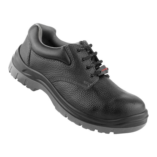 Alko Plus APS 2200 occupational shoes are designed for professionals seeking comfort, durability, and compliance with safety standards.  These low-ankle shoes feature a black leather upper with a Barton print, providing a sleek and professional appearance.  The double-density polyurethane (PU) outsole ensures flexibility and lightweight comfort, making them ideal for extended wear during long working hours.  The grey polyester fabric lining, padded with soft foam, enhances cushioning and breathability.  Additionally, the insocks are made of black warp-knitted fabric laminated with soft EVA, contributing to overall foot comfort.  Weighing approximately 1075 grams for size 8, these shoes conform to IS 15298 (Part-4):2017 standards, ensuring reliability and safety in occupational environments.  