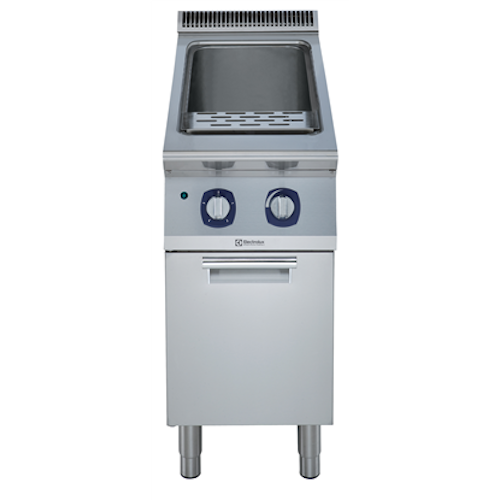 Pasta Cooker, gas, Single 10.5 gallon (40 Lt) tank, 66lb/hour capacity each, automatic starch removal, automatic low water level control, 9 position energy control, 316 stainless steel tank, stainless steel cabinet & legs, 53,000 BTU