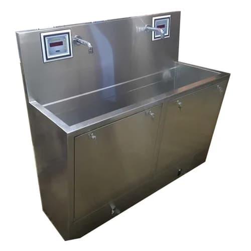• Scrub station wall mounted scrub Station, made of heavy duty stainless steel 304 grade Designed for splash-free usage without touching the taps soap dispensers directly with the handle Hospital Furniture Manufacturer in India/Gurgaon/Delhi NCRBest Medical furniture supplier/Manufacture in Gurgaon/Delhi NCRHospital Medical Equipments supplier/Manufacture in Gurgaon/Delhi NCR