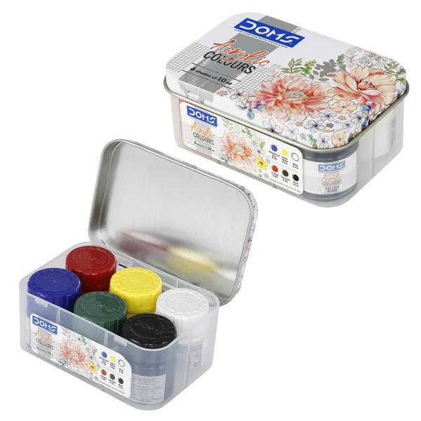 Versatile Colours: This set includes 6 vibrant acrylic paint shades of 15ml each, including gold and silver for diverse art projects.Rich Pigmentation: Formulated with rich pigments, these paints offer excellent coverage and vibrancy on surfaces like canvas, wood, metal, and leather.Making it a complete kit for your DIY painting needs.Easy Application: The smooth consistency of these paints allows for seamless blending and application on various surfaces.Multipurpose Use: Whether for canvas art, decorative accents, or craft projects, this acrylic paint set caters to a wide range of creative endeavour