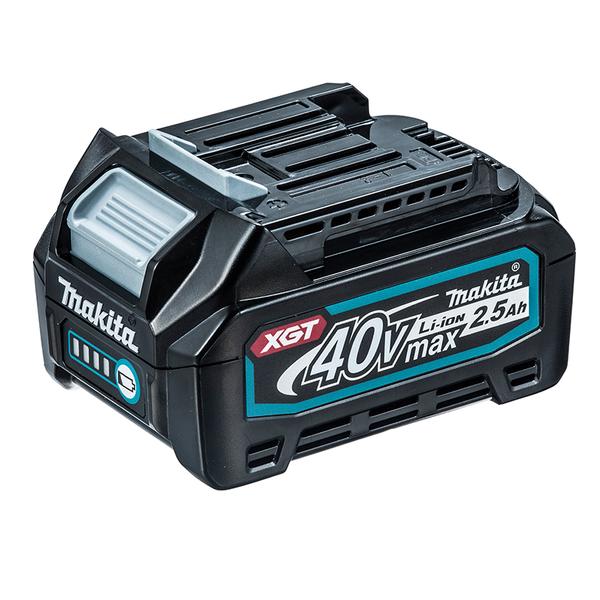 • 40Vmax output from nearly the same size battery pack as 18V LXT Li-Ion batteries• Drastically increased water and drop impact resistance compared with that of LXT Li-Ion batteries• Digital communication between tool and battery• Thanks to the tool-battery communication, in which tool and battery data such as their specifications and status are exchanged, the potential extraction rate of XGT Li-Ion battery is higher than that of LXT Li-Ion battery• More detailed information on usage history• Compared with our existing batteries, 40Vmax XGT Li-Ion batteries are able to record more detailed information on usage history, enabling us to increase the precision of battery checker• Battery fuel gauge: 4-LED gauge (green), with a check button• Cooling system for maximum battery life• Optimum charging system: Yes• Developed for products frequently used for continuous operations• Screw construction allows for easy disassembly for recyclingTechnical SpecificationModel No.: BL4025Cell: Li-IonVoltage(V): 40VmaxCapacity(Ah): 2.5Energy capacity(Wh): 90Charging time(min): 28 (Full charge) with DC40RACharging time(min): 19 ( 80% Practical charge) with DC40RAAdapted for Forced air cooling system: YesWater-resistance: YesBattery fuel gauge: YesNet weight(kg): 0.71Net weight(lbs): 1.6Dimensions LxWxH. mm(inch): 133x82x71(5-1/4×3-1/4×2-1/8)