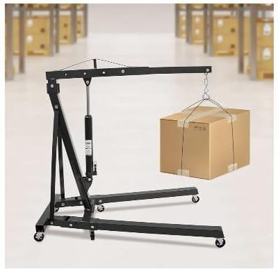 Hydraulic Engine Hoist, 2 Ton Heavy Duty Carbon Steel Cherry Picker Shop Crane, Engine Hoist with Wheels, Folding Hydraulic Crane Engine Lift (Black)