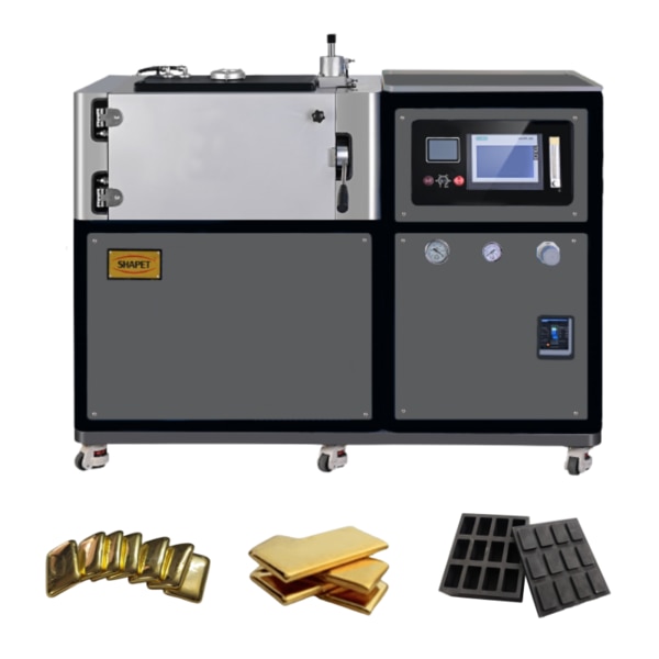 Shapet Induction Pvt Ltd proudly presents its advanced Vacuum Gold Bar Making Machine – a high-performance 45kW induction melting system designed for bulk production of high-purity gold bars. Whether you're casting 20 bars of 100 grams each or 4 bars of 1 kilogram, this machine ensures uniformity, precision, and maximum purity in every batch.
✅ Key Features:
Power Rating: 45kW Induction System
Casting Capacity:
🔹 20 x 100gm gold bars
🔹 4 x 1kg gold bars
Vacuum Casting Chamber: Eliminates oxidation and porosity
Gas Compatibility: Operates with Nitrogen or Argon gas to maintain an inert atmosphere
Chiller Requirement: Comes with or requires an 8-ton industrial chiller for optimal cooling
Application: Ideal for gold bullion refineries, goldsmiths, minting facilities, and gold investment bar production
🔧 Benefits:
Enhanced metal purity and surface finish
Oxidation-free and bubble-free casting under vacuum
User-friendly control panel for automated casting sequences
High durability with energy-efficient induction heating