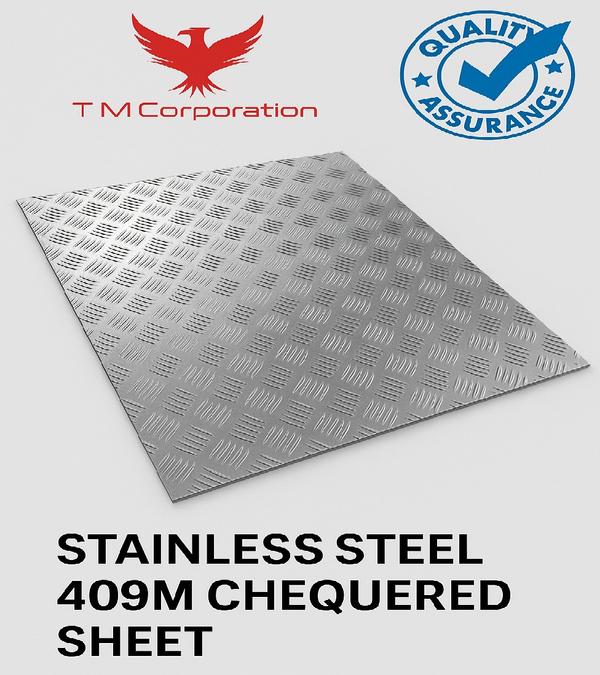 Artha Alloys is based in Mumbai, India having Huge Stock of stainless steel chequered Sheets plates in grade 409M Stainless Steel. Also manufacturer of ss 409m chequered sheet. The raw material are use is 409M stainless sheet if the thickness of ss 409m sheet is atleast 2mm then the sheet will be goes for stamping and the 409m ss sheet is more then 2mm them the rolling machines is use to give the pattern on chequered sheet. The sheet is passed through rollers to give the pattern on chequered sheet the desired diamond pattern onto one side. This process can also be done through etching. Stainless steel 409m plate might undergo further processing like annealing heat treatment to improve workability or pickling removing scale. After the process the 409m ss chequered sheets the sheet goes for Surface Finishing. This process is done for smoothing the surface of stainless steel 409m chequered sheet. The 409m ss chequered sheet are cut and shape are per the requirement of consumers. Till now this company has make many progress in their company. Company ensure that which every product they delivery are in high quality and there is no damage is on product. Stainless steel 409m chequered sheet is made as the requirement of consumers. Uses of stainless steel 409m chequered Sheets1. Stainless steel 409m chequered sheet Flooring in Industrial Plants2. Stainless steel 409m chequered sheet Vehicle Floorings3. Stainless steel 409m chequered sheet Ship Decks4. Stainless steel 409m chequered sheet Chemical Industries 5. Stainless steel 409m chequered sheet Oil & Gas Platforms6. Stainless steel 409m chequered sheet Railway Coaches7. Stainless steel 409m chequered sheet Agricultural Equipment 8. Stainless steel 409m chequered sheet Fire Escapes9. Stainless steel 409m chequered sheet Construction Platforms10. Stainless steel 409m chequered sheet Building Staircases 11. Stainless steel 409m chequered sheet Manhole Covers12. Stainless steel 409m chequered sheet Lift Floors 13. Stainless steel 409m chequered sheet Kitchen Equipment 14. Stainless steel 409m chequered sheet Ramps15. Stainless steel 409m chequered sheet ATM Security Cabins16. Stainless steel 409m chequered sheet Loading Docks17. Stainless steel 409m chequered sheet Tool Rooms18. Stainless steel 409m chequered sheet Power Plants19. Stainless steel 409m chequered sheet Hospital Utility Rooms20. Stainless steel 409m chequered sheet Architectural ApplicationsArtha alloys also export SS 409m chequered sheet various like Dubai , UAE , Saudi Arabia , Australia , Europe , Russia , Germany , United States of America, London , Canada , Iran , Turkey , Bangladesh , Thailand , Italy , France, South Africa , Sri Lanka , Israel , Oman , Finland , Qatar etc .Artha alloys also supply SS 409m chequered sheet to various States and regions in India like Kerala , Visakhapatnam , Tamil Nadu , Karnataka , Kerala , MIDC , Gujarat , Uttar Pradesh , Delhi , Noida , Andhra Pradesh , Bangalore, Goa , Chandigarh , Puducherry, Bihar , Telangana , Hyderabad , Assam , Himachal Pradesh , Chhattisgarh , Odisha etc .Stainless Steel 409M Chequered Plates – Chemical CompositionElement Composition (%)Carbon (C) ≤ 0.03Manganese (Mn) ≤ 1.00Silicon (Si) ≤ 1.00Phosphorus (P) ≤ 0.040Sulfur (S) ≤ 0.015Chromium (Cr) 10.5 – 12.5Nickel (Ni) ≤ 0.75 (typically low or none)Nitrogen (N) ≤ 0.03Iron (Fe) Balance (remaining content)Packing plays a very role in supply of 409m ss chequered Sheets. For chequered sheet 409m wooden box are make as per the size of chequered sheet stainless steel 409m wooden box are taken to protection the 409m chequered sheet we take wooden box because we the weight of ss 409m chequered sheet does not increase. Then we see to that 409m sheet is proper there is no damage on product. Then they start packing the stainless steel 409m chequered sheet in wooden box then raped in polythene roles. Then 409m chequered sheet are ready for dispatch and to get delivery. We also provide the fumigation Certificate to our customers. Test Certificate is also been provided with the material to consumers.Why to choose ARTHA ALLOYS for 304 U BOLT Delivery is always on time.Raw material is always ready stock. Quality assurance.No minimum order quantity. Inspection of processed goods.iso 9001: 2008 certificate company. Supplying to Indian and oversea consumers. Government of india recognised export house