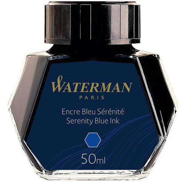 The nine-sided ink bottle is very unique which allows the user to grasp each remaining drop of inkLiquid ink produces an intense line in brilliant coloursDye based ink compatible with all fountain pensThe ink is designed to provide a smooth flowing writing experience. The ink is permanent.This ink is Serenity Blue colour for bold, blue writing.Genuine premium quality ink from Waterman, France