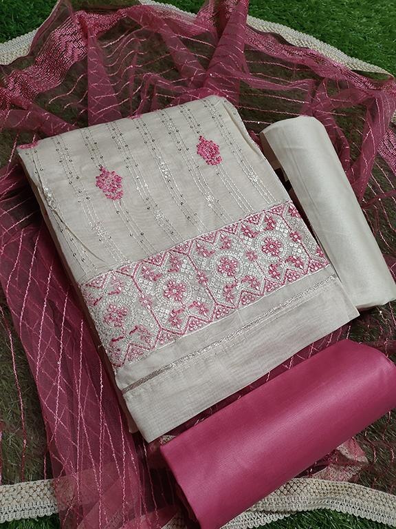 This New Designer Suit is thoughtfully tailored for special women who embrace their individuality with style and strength. A perfect blend of modern design and traditional grace, it’s ideal for festive occasions, family gatherings, or when you simply want to feel your best.✨ Product HighlightsTop Fabric: Luxurious Cotton / Georgette (as per design)Embroidery/Work: Intricate threadwork, mirror, or lace details that reflect fine craftsmanshipBottom Fabric: Matching or contrasting material – Cotton / Silk blendDupatta: Coordinated with delicate embellishments or lace borders in chiffon, net, or organzaStyle: Contemporary silhouettes with traditional flair – perfect for the modern Indian woman💖 Why It’s Made for YouDesigned to flatter every figure and express every personalityComfortable yet rich in detail and styleUnstitched – tailor to your unique shape and styling preferencesA versatile choice for festivals, weddings, parties, or meaningful moments🧼 Care InstructionsDry clean preferred for intricate workGentle hand wash with care if needed