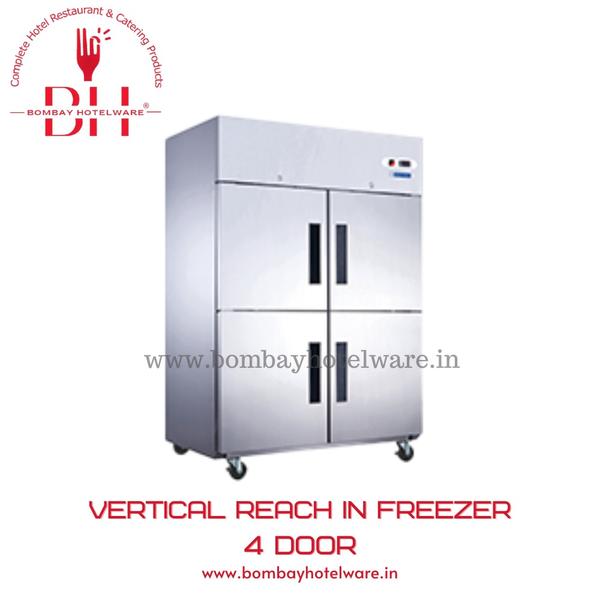 The 4 Door Vertical Reach-In Freezer is designed for large-scale commercial cold storage. With powerful cooling and high-capacity shelves, it’s ideal for restaurants, hotels, cloud kitchens, and food processing units.✔ Four Stainless Steel Doors  ✔ Maximum Storage, Minimal Space  ✔ Heavy-Duty Cooling for Long-Term Use  ✔ Best for Frozen Foods, Dairy, Meat & Bakery Storage