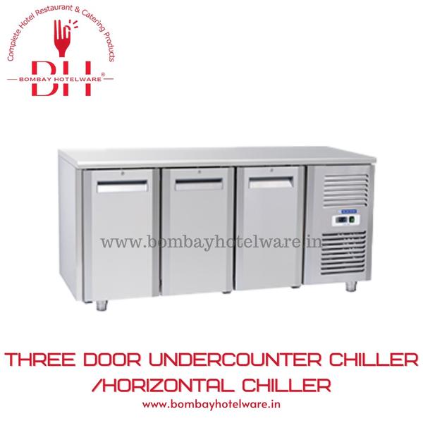 A space-saving commercial chiller with 3 stainless steel doors, perfect for restaurants, cafés, and hotel kitchens. This undercounter model combines reliable cooling with easy accessibility and elegant design.✔ 3-Door Design for More Storage  ✔ Horizontal Body – Fits Below Countertops  ✔ Fast, Energy-Efficient Cooling  ✔ Best for Dairy, Beverages, Veg & Prep Items