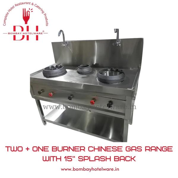 Ideal for high-speed wok cooking, this Two + One Burner Chinese Range is designed with powerful flame output and a 15“ splash back for a clean, efficient kitchen. Best for Indo-Chinese restaurants and bulk stir-fry.✔ 2 Big + 1 Small Burner Design  ✔ Heavy-Duty Wok Cooking Setup  ✔ 15” Splash Back for Cleanliness  ✔ Best for Chinese, Asian, and Fast Food Kitchens