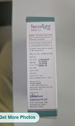 TECORIGHT antiboitic 600 MG INJ in mumbaiGet Latest PriceStrength	600 mgUsage/Application	ClinicalPackaging Type	PackBrand Name	Tecoright 600 mg injManufacturer	EydiaCure pvt ltdAlso gives	Third Party ManufacturingTECORIGHT antiboitic 600 MG INJ in mumbai