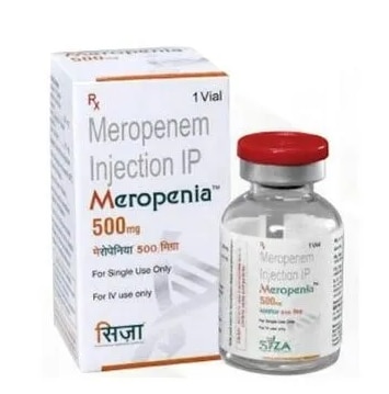 Meropenia 500mg (Injection)Get Latest PriceBrand	MeropeniaManufacturer Name	Syza Health Science LLPStrength	500 mgInjection Site	IV OnlyInjectable Form	LiquidPackaging Type	VialPrescription/Non Prescription	PrescriptionUsage/Application	Clinic & HospitalThe best in class Meropenem for intravenous injection available in 1gm and 500mg vialsComposition :Meropenia™ 500 :Meropenem Injection IP 500mg, Each vial contains: Meropenem IP (Sterile) equivalent to anhydrous Meropenem 500mg, sodium carbonate IP(Sterile) equivalent to Sodium (as buffer) 45.1mg.Meropenia™ 1000 : Meropenem Injection IP 1000mg, Each vial contains: Meropenem IP (Sterile) equivalent to anhydrous Meropenem 1000mg, sodium carbonate IP(Sterile) equivalent to Sodium (as buffer) 90.2mg.Mechanism of action:Meropenem is a carbapenem antibiotic for parenteral use, that is stable to human dehydropeptidase-I (DHP-I). It is structurally similar to imipenem. Meropenem exerts its bactericidal action by interfering with the vital bacterial cell wall synthesis. The ease with which it penetrates bacterial cells, its high level of stability to all serine B-lactamases and its marked affinity for the Penicillin Binding Proteins (PBP) explains the potent bactericidal activity of Meropenem against a broad spectrum of aerobic and anaerobic bacteria.Indications: Meropenia™(MEROPENEM INJECTION IP) is indicated for treatment, in adults and children, of the following infections caused by single or multiple susceptible bacteria and as empiric therapy prior to the identification of the causative organisms:1 . Lower Respiratory Tract Infections2 . Urinary Tract Infections, including complicated infections3 . Intra-abdominal Infections4 . Gynecological Infections5 . kin and Skin Structure Infections6 . Meningitis7 . Septicemia8 . Empiric treatment, including initial monotherapy, for presumed bacterial infections in host-compromised, neutropenic patients.On account of of its broad spectrum of bactericidal activity against Gram-positive and Gram-negative aerobic and anaerobic bacteria, MEROPENEM INJECTION IP is effective for the treatment of polymicrobial infections. Contraindications: Meropenia™(Meropenem Injection IP) is contraindicated in patients which have demonstrated hypersensitivity to this product. Related Products
