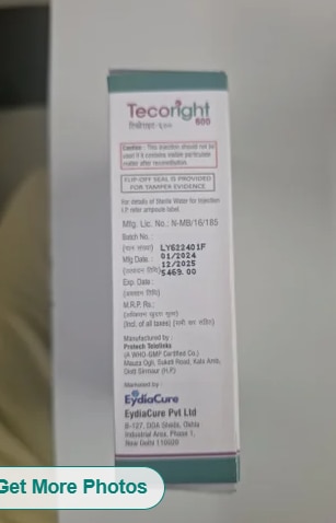 TECORIGHT antiboitic 600 MG INJ in mumbaiGet Latest PriceStrength	600 mgUsage/Application	ClinicalPackaging Type	PackBrand Name	Tecoright 600 mg injManufacturer	EydiaCure pvt ltdAlso gives	Third Party ManufacturingTECORIGHT antiboitic 600 MG INJ in mumbai