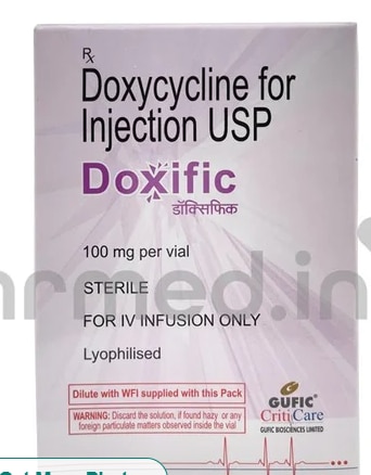 DOXIFIC PLUS 100MG INJECTIONGet Latest PricePackaging Type	VialPacking Size	VIALManufacturer	GUFIC BIOSCIENCES LIMITEDPrescription Required	YesBrand	DOXIFIC PLUS 100MGSHREE GURU PHARMA MIRA ROAD (E) DOXIFIC PLUS 100MG INJECTION AVAILABLE AT WHOLE SALE RATE 