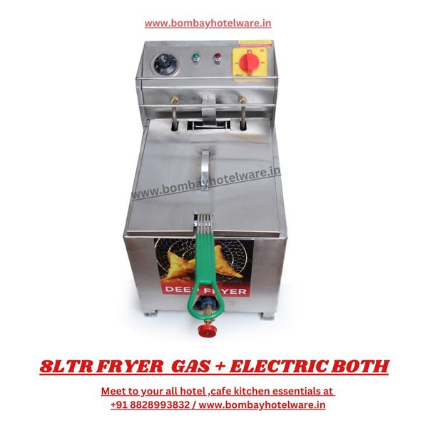 This 8L deep fryer supports both gas and electric modes, giving you flexibility and uninterrupted performance. Ideal for food stalls, cafes, and commercial kitchens.✔ Dual Fuel – Use Gas or Electricity  ✔ 8 Litre Capacity – High Volume Frying  ✔ Stainless Steel Body with Temp Control  ✔ Best for Fries, Pakoras, Snacks & More