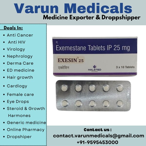 Exesin 25 mg Tablet is an aromatase inhibitor. It is used in the treatment of breast cancer in women who have gone through menopause. It works by adjusting the level of estrogen and helps in slowing down the growth of cancer cells.