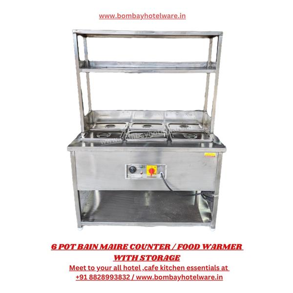 6 Pot GN Pan Electric Bain Marie Counter with Storage