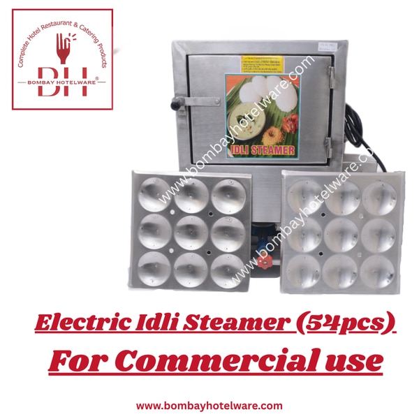Cook up to 54 soft idlis with this powerful gas + electric idli steamer from Bombay Hotelware. Featuring 6 trays, dual heat mode, and leak-proof design, it’s built for commercial efficiency.✔ 54 Idlis – 6 Tray Capacity ✔ Gas + 3.5kW Electric Coil ✔ Leak-Proof Stainless Steel Body ✔ Perfect for Hotels, Mess & Tiffin Kitchens