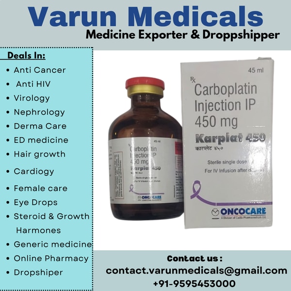 Karplat 450 Mg Injection is used in the treatment of ovarian cancer and small cell lung cancer. It shows its working by stopping or slowing down the growth of cancer cells.
