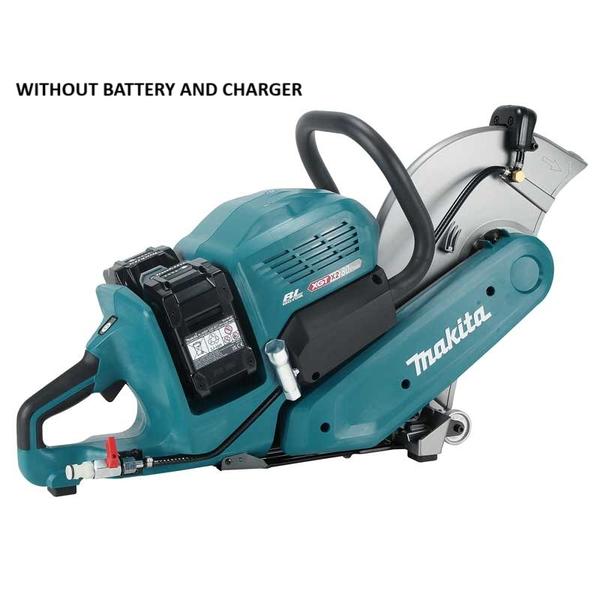 •	WITHOUT BATTERY AND CHARGER•	Dry cutting model developed based on CE001G and designed to allow for use with vacuum cleaner•	Allows for operation in situations where use of water supply kit should be avoided, such as indoor renovation, modification and more•	Can be used with Vacuum cleanerDust collection rate during operation is 90% or more in cutting concrete with vacuum cleaner connected• Designed specially for cutting with diamond wheel• Our recommended vacuum cleaners are those with air flow of 1.8 m³/min or more•	High efficiency similar to that of CE001G•	Auto-start Wireless System (AWS) connects to compatible vacuum cleaners via Bluetooth•	Max cutting depth: 127mm (5″); 8-10 rebars of ø16 mm (#5) can be cut together in one shot•	Active Feedback sensing Technology (AFT) turns the motor off if rotation speed suddenly slows or wheel is forced to stop•	Lock-off button minimizes accidental start upTechnical SpecificationWheel Diameter : 355 mm (14″)Max Cutting Capacity: 127 mm (5″)No Load Speed (RPM) : 4,200Max output : 4,000 WDimensions (L x W x H) : w/o Battery: 825 x 272 x 487 mm (32-1/2 x 10-3/4 x 19-1/4″)Dimensions (L x W x H) : w/ BL4040: 825 x 272 x 487 mm (32-1/2 x 10-3/4 x 19-1/4″)Dimensions (L x W x H) : w/ BL4050F: 825 x 272 x 487 mm (32-1/2 x 10-3/4 x 19-1/4″)Dimensions (L x W x H) : w/ BL4080F: 825 x 283 x 487 mm (32-1/2 x 11-1/8 x 19-1/4″)Net weight : 13.1 – 15.1 kg (28.9 – 33.3 lbs.)Standard Accessories:Wrench, Ring, Hose clamp, Wireless unit (country-specific), Wireless unit adapter (country-specific),WITHOUT BATTERY AND CHARGER