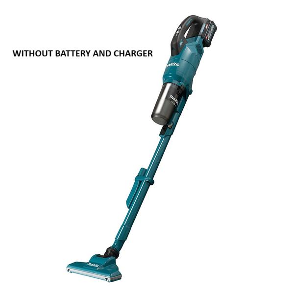 •	WITHOUT BATTERY AND CHARGER•	Increased compactness achieved by a new cyclone unit integrated onto the cleaner’s main body•	For increased cleaning efficiency, the integrated cyclone unit is positioned above the extension pipe so that it does not hit the floor or surrounding objects when cleaning narrow spaces such as the floor under racks or sofas•	Cyclonic system separates large dust particles from fine dust particles so that only fine dust particles are captured on the filter for reduced clogging•	100W suction power achieved by using the same high speed BL motor as used for CL001G•	Low noiseThe same low noise as that of CL001G is achieved by redesigning the structure of the mesh pipe inside the new cyclone unit•	Easy filter settingFilter can be fixed with a single push•	High-speed BL motor optimal for cordless handy cleaner•	Higher max sealed suction minimizes; the drop in air flow when the filter is clogged; the drop in performance during use of the cyclone attachment•	Two one-touch push button switches (one for ON/4-speed change, the other for OFF)Technical SpecificationDust collecting type : CycloneCapacity: 250 mLContinuous Use (min.): w/ BL4025, Mode 1 / 2 / 3 / 4: 80 / 40 / 25 / 16 minMax Air Flow: 1.0 m³/minMax Sealed Suction (water column) : 20 kPa (2,000 mmH₂O)Suction Power: w/ High performance filter, Mode 1: 15 WSuction Power: w/ High performance filter, Mode 2: 35 WSuction Power: w/ High performance filter, Mode 3: 60 WSuction Power: w/ High performance filter, Mode 4: 100 WNet weight: 1.9 – 2.5 kg (4.2 – 5.5 lbs.)Standard Accessories:Floor nozzle, Sash nozzle, Sash nozzle holder, Pipe,  High performance filter (country-specific)WITHOUT BATTERY AND CHARGER