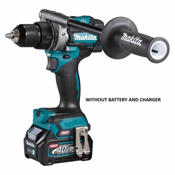 Description•	  WITHOUT BATTERY AND CHARGER•	Excellent performance in continuous heavy duty applications•	Outstanding drilling speed; Delivers 20% or more higher speed than previous model•	Increased max speed (0-2,600 RPM) in High mode for faster drilling speed in light duty applications•	Variable 2-speed transmission (0-650 & 0-2,600 RPM) for a wide range of drilling and fastening applications•	Compact overall length for easy handling and control•	Active Feedback sensing Technology (AFT) turns the motor off if bit rotation is suddenly forced to stop•	Electronical clutch (41/21 settings in Low/High mode) allows for clutch setting in the torque range which cannot be covered•	Jog dial for easy adjustment of fastening torque; with digital display for visual confirmation of selected torque•	Electric brake for maximum productivity and increased operator safety•	LED job light with afterglow feature illuminates the work area•	All metal 13 mm self-ratcheting chuck for improved bit gripping strength and durability•	Keyless chuck for quick and easy bit installation and removal•	XPT (eXtreme Protection Technology) is engineered for improved dust and water resistance for operation in harsh conditions•	Reversing switch is conveniently located•	Durable, reversible belt clip convenient for temporary tool hanging•	Battery protection circuit protects against overloading, over-discharging and over-heating.Technical SpecificationCapacity: Steel: 20 mm (13/16″)Capacity: Wood (Auger-Bit): 50 mm (2″)Capacity: Wood (Self-Feed Bit): 76 mm (3″)Capacity: Wood (Hole Saw): 152 mm (6″)Capacity: Siding Board: 220 mm (8-5/8″)Chuck Capacity : 1.5 – 13 mm (1/16 – 1/2″)No Load Speed (RPM) : High / Low: 0 – 2,600 / 0 – 650Max Fastening Torque :Hard / Soft: 140 / 68 N·m (1,240 / 600 in.lbs.)Vibration Level :Drilling into Metal: 2.5 m/s² or lessSound Pressure Level :75 dB(A)Dimensions (L x W x H) : w/ BL4020 / BL4025: 181 x 86 x 275 mm (7-1/8 x 3-3/8 x 10-7/8″)Dimensions (L x W x H) : w/ BL4040: 181 x 86 x 282 mm (7-1/8 x 3-3/8 x 11-1/8″)Net weight : 2.7 – 3.0 kg (5.9 – 6.6 lbs.)Standard Accessories:Side Grip, Belt Clip, (+)(-) Bit, Bit Holder.WITHOUT BATTERY AND CHARGER