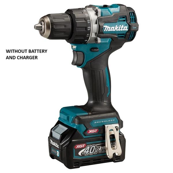 •	  WITHOUT BATTERY AND CHARGER•	Delivers higher drilling, driving and fastening speed than DDF484•	Increased maneuverability due to more compact design than DDF484•	Aluminum gear housing creates an impression of rigidity and luxuriousness•	Variable 2-speed (0-600 & 0-2,200 RPM) for a wide range of drilling and fastening applications•	Built-in twin LED lights with pre-glow and afterglow functions illuminate the work area•	BL motor delivers 65 N·m (580 in.lbs.) of max torque•	BL motor is electronically controlled to optimize battery energy use for longer run time per charge•	BL motor eliminates carbon brushes, enabling the BL motor to run cooler and more efficiently for longer life•	BL motor efficiently uses energy to match torque and RPM to the changing demands of the application•	Lightweight for reduced operator fatigue•	21 clutch settings and drill mode for added fastening control•	Best possible ergonomic handle with soft grip for driver-drill applications•	All metal gear construction for extra-high transmission durability•	Extreme Protection Technology (XPT) is engineered for improved dust and water resistance for operation in harsh conditions•	Convenient 13 mm (1/2″) keyless chuck for quick bit changes•	Battery protection circuit protects against overloading, over-discharging and over-heating•	Mechanical 2-speed gearing; High speed mode for speedy drilling in light duty applications; Low speed mode for heavy duty applications requiring high torque•	Electric brake for maximum productivity•	Reversing switch is conveniently located. Durable, reversible belt clip convenient for temporary tool hangingTechnical SpecificationCapacity: Steel / Wood (Auger Bit) / Wood (Self-Feed Bit) / Wood (Hole Saw): 13 / 38 / 38 / 51 mm (1/2 / 1-1/2 / 1-1/2 / 2″)Chuck Capacity : 1.5 – 13 mm (1/16 – 1/2″)No Load Speed (RPM) : High / Low: 0 – 2,200 / 0 – 600Max Fastening Torque : Hard / Soft: 64 / 30 N·m (570 / 270 in.lbs.)Vibration Level : Drilling into Metal: 2.5 m/s² or lessSound Pressure Level :78 dB(A)Dimensions (L x W x H) : w/o Battery: 164 x 86 x 215 mm (6-1/2 x 3-3/8 x 8-1/2″)Dimensions (L x W x H) : w/ BL4020 / BL4025: 164 x 86 x 265 mm (6-1/2 x 3-3/8 x 10-3/8″)Dimensions (L x W x H) : w/ BL4040: 164 x 86 x 272 mm (6-1/2 x 3-3/8 x 10-3/4″)Dimensions (L x W x H) : w/ BL4050F: 164 x 86 x 294 mm (6-1/2 x 3-3/8 x 11-5/8″)Net weight : 1.9 – 2.5 kg (4.2 – 5.5 lbs.)Standard Accessories:(+)(-) Bit, Belt Clip.WITHOUT BATTERY AND CHARGER