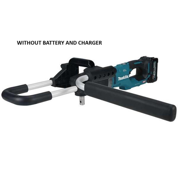 Description•	  WITHOUT BATTERY AND CHARGER•	Auger bit is directly attached•	Reversing switch enables to extract, in reverse rotation mode, an auger bit jammed in soil with high resistance like clay soil•	Powered by 40Vmax XGT Li-Ion battery•	Automatic torque Drive Technology (ADT) adjusts speed and torque during operation for optimum performance•	BL motor delivers 1,500 RPM•	Variable 2-speed for increased drilling versatility•	Built-in clutch reduces gear damage by automatically disengaging gears if the bit binds•	Twin LED lights with preglow and afterglow feature illuminate the work area•	Soft start for smooth start-ups•	Extreme Protection Technology (XPT) is engineered for improved dust and water resistance for operation in harsh conditions•	Electric brake for increased productivity•	Main power switch with auto power-off functionTechnical SpecificationCapacity : Clay soil: 150 mmCapacity : Sandy soil: 200 mmNo Load Speed (RPM) : High / Low: 0 – 1,500 / 0 – 400Dimensions (L x W x H) : w/ BL4040: 842 x 605 x 194 mm (33-1/4 x 23-3/4 x 7-5/8″)Net weight : 6.8 – 8.0 kg (15.0 – 17.6 lbs.)Standard Accessories:Hex wrench.WITHOUT BATTERY AND CHARGER