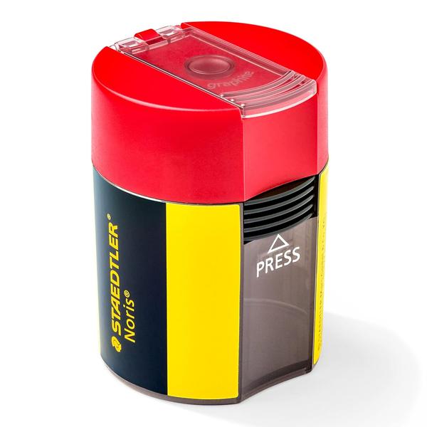 For standard-sized blacklead pencils up to 8.2 mm radiusMetal sharpener insertHinged cover prevents shavings from spillingLid with safety lock to avoid accidental opening