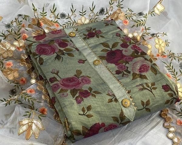 Exude grace and sophistication with this Beige Digital Printed Chanderi Dress Material with Dupatta. Crafted from fine Chanderi fabric, this unstitched set features elegant digital prints that reflect timeless style with a modern touch. The soft beige hue adds a subtle charm, making it perfect for office wear, casual gatherings, or festive day events. The lightweight texture and smooth finish offer both comfort and elegance in every stitch.Product Details:Color: BeigeTop Fabric: Digital Printed Pure ChanderiBottom Fabric: Solid Cotton / Santoon (customizable)Dupatta: Digital Printed Chanderi / Organza / ChiffonWork: All-over Digital PrintType: Unstitched Dress MaterialStyle: Can be tailored into Straight Cut, A-line, or Kurta SetOccasion: Office Wear, Semi-Formal, Festive, Daytime EventsKey Highlights:Subtle beige tone with modern digital printsLightweight and breathable fabric for all-day comfortChanderi texture offers a soft, silky feel with a hint of sheenComes with a coordinated or matching printed dupattaIdeal for women who prefer elegance with simplicity