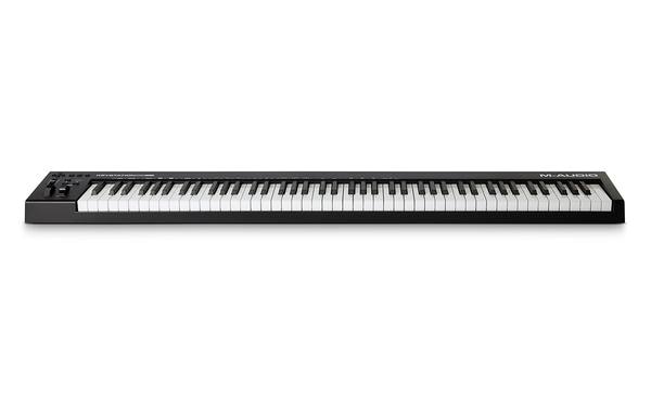 Simple Software ControlStart creating and performing music on your Mac or PC with the world’s best-selling 88 key keyboard controller: the Keystation 88 MK3. Whether you’re a seasoned pro looking for just the right controls or are just getting started with USB MIDI controllers, the Keystation 88 MK3 will meet your needs. It is a simple, powerful MIDI controller designed for sequencing music and playing virtual instruments on your Mac or PC. Keystation 88 MK3 features 88 natural-feeling, full-size velocity-sensitive keys and comprehensive controls that expand the range of playable notes, expressive capabilities, and enhance your recording workflow.Musical ControlWith Keystation 88 MK3, maximizing your creativity while minimizing the complication is easy: Use the fully assignable octave range buttons; pitch-bend and modulation wheels; volume slider, and transport and directional controls to play, perform, and record with your music software without using a mouse or trackpad. Keystation 88 MK3 also features a 1/4” (6.3mm) sustain pedal input that lets you use an external control pedal, such as the M-Audio SP2 (sold separately), for genuine piano sustain.Portable Performance PowerhouseCompact, lightweight and durable, Keystation 88 MK3 is perfect for traveling musicians who want to take command of music software during live performances or for producers who wish to add an intuitive MIDI controller with a natural feeling keybed to their studio. For an easy-to-use and portable setup, Keystation 88 MK3 is USB-powered, class-compliant, and supports USB-MIDI connectivity. Plus, Keystation 88 MK3 supports iOS connectivity with the Apple Lightning to USB Camera Adapter (sold separately), enabling you to perform and compose with audio apps on your iPad and other iOS devices.Develop Your SkillsM-Audio’s Keystation MK3 Series makes it simple to develop your skills no matter what level you’re at with exclusive lessons for both Melodics and Skoove.Melodics is a desktop app that teaches you to play and perform with MIDI keyboards, pad controllers, and drums. It’s free to download when you register your Keystation 88 MK3 in your M-Audio account. Once registered you will receive 40 free lessons to get you started!Skoove is in-depth online piano courses that adapt to you and give you feedback. Develop your repertoire on your own time, at your own pace. New, exclusive lessons are added every month so that you can keep expanding your repertoire with new music as well as up your piano game with new music theory tips and tricks.Key Features - 1. 88 full-size velocity-sensitive semi-weighted keys with natural feel2. USB-MIDI connection for playing virtual instruments and controlling software3. 5-pin MIDI out for connecting to your favorite analog synth4. Volume fader, transport and directional buttons for easy control of your software5. Ergonomically designed pitch and modulation wheels for expressive performances6. Advanced function assigns hardware controls to any DAW or plugin parameter7. Compact design fits any desk, studio or stage setup perfectly8. Plug-and-play connection to your Mac or PC—no drivers or power supply required9. Compatible with iOS devices via Apple USB to Camera Adapter (sold separately)10. Octave up and down buttons; Sustain pedal input; Expression pedal input11. Includes Ableton Live Lite and MPC Beats performance/recording software/DAWs12. Includes a complete software production packageSpecifications - What’s In The BoxKeystation 88 MK3Software Download CardUSB CableUser GuideTech Specs - Power: Power via USB or DC 9 V, 500 mA center-positive power supply (sold separately)Dimensions (width x depth x height): 54.24” x 8.52” x 2.88” 137.77 x 21.64 x 7.31 cmWeight: 13.75 lbs.Minimum System Requirements - Windows 7macOS 10.11Available USB port