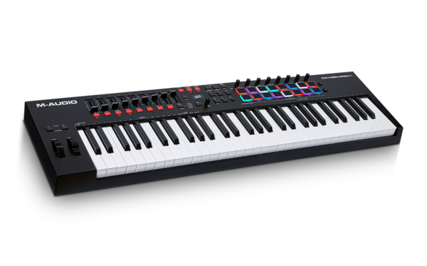 The Oxygen Pro 61 is a powerful, 61-key USB powered MIDI controller that allows you to create the music you want to make even easier! The new Oxygen Pro controllers open up worlds of expression and creativity and make bringing your production ideas to life more seamless than ever. Taking feedback from users and artists alike, these controllers are the ultimate studio and live performance tools, allowing you to keep your focus on creating music—not programming your software. It doesn’t matter if you want to create music on the go or in the studio, the M-Audio Oxygen Pro series is perfectly flexible for your workflow.Seamless DAW & Performance Control with Auto-MappingIt’s simple to use the Oxygen Pro 61 controller with any DAW with the Oxygen Pro 61’s automatically mapped controls such as Transport, Faders, Channel controls (Record Arm, Solo, Mute, and Select), Pan controls and more. Whether you use Ableton, Pro Tools, MPC Beats, Cubase, Logic, Studio One or any other major DAW, just select your DAW in the Oxygen Pro 61 and select the correct configuration in your DAW, and the Oxygen Pro 61’s controls will be completely integrated into your DAW! It also instantly maps to all the virtual instruments included with the Oxygen Pro 61 (Velvet, Mini Grand, Hybrid 3, TubeSynth, Electric, Bassline). These world-class Air Music Tech plugins can be fully controlled by the Oxygen Pro 61 and used in real-time as you create and mix your music.Smart ControlsWith Smart Chord and Smart Scale technology, creating music and transferring what’s in your imagination to what you hear coming out of your computer has never been easier!With Smart Chord activated, pressing a single key or pad will play a full chord rather than just one note. The key or pad you press will determine the root note in the chord. The rest of the chord’s properties (Major, Minor, and Voicing – 1,3,5; 1,3,7; 1,3,5,7, etc.) are determined by the settings you choose. Smart Chord also has a Custom Mode which lets you to determine the chord structure that will be assigned to each key by manually playing it. For example, if you select Custom Mode, and play a 1-b3-5-b7 chord, every key will then be assigned to play this chord structure. The note of the key you press will serve as the root of the chord and all of the parameters can be edited right on the Oxygen Pro 61!The Oxygen Pro 61 also features intelligent Smart Scale technology. With Smart Scale, you can set the key bed so that only notes in the selected scale are able to be played. This allows you to play within a chosen scale without the risk of playing any “wrong” notes. You can choose from 16 different scale variations when assigning a scale to the keyboard. Smart Scale is easy to activate and deactivate and allows you to set the scale parameters you need to keep you focused on creating.Professional Producer FeaturesBuilt into the Oxygen Pro 61 are features that are essential to creating modern day pop, electronic, hip hop, and dance music. Note Repeat and the built-in Arpeggiator open up a world of precise music production and live sound techniques to make your music sound professional.Note Repeat allows you to hold down any of the custom-made M-Audio performance pads and you’ll hear a repeated rhythmic pattern at a selectable note division. The Note Repeat feature can be activated momentarily or can be used in Latch mode. If you choose Momentary, holding the Note Repeat button will make the note played by the pad automatically repeat. If you choose Latch, pressing any pad will cause its assigned note to repeat without you having to hold down the Note Repeat button.The built-in Arpeggiator will affect anything you are playing on the keys from any virtual instrument in your DAW. When the Arpeggiator is activated, the keyboard will repeatedly play the pressed keys in sequence. The arpeggiator’s timing and rhythm is based on the keyboard’s time division setting and either the keyboard’s or your DAW’s tempo setting. Each note in the arpeggio will be the length you’ve selected for the time division setting; for example, if you select 1/4, each note in the arpeggio will be a quarter note. This powerful tool can operate in Latch or Momentary mode, making it easy to unleash your creativity.Next-Gen PlayabilityWith great feel in a lightweight chassis, the Oxygen Pro 61 controller provides a new level of creative inspiration. The M-Audio PrecisionTouch key bed combines professional semi-weighted action with advanced high-speed key bed scanning technology for an ultra-expressive playing experience. This custom key bed also features Channel Aftertouch, giving users added expression and control. Channel Aftertouch enables you to affect the sound of a virtual instrument plugin by continuously scanning how much pressure you apply to any key after initially pressing it. This makes creating the mood, dynamics and emotion you want to deliver in your music natural and fast.Key Features - 1. Best-in-class, velocity-sensitive, semi-weighted keys with aftertouch and assignable zones2. (16) RGB, backlit, assignable, velocity-sensitive pads with Note Repeat for beat production, clip launching, and more3. (8) assignable knobs & buttons for controlling virtual instruments, mix plugins, DAW controls, and more4. (9) assignable faders for controlling virtual instruments, plugins, DAW faders, and more5. Preset and DAW buttons for auto-mapped DAW controls & plugin parameters6. Smart Chord mode enables playing of enharmonic or custom chord voicings7. Smart Scale mode eliminates wrong notes making it easy to craft a perfect song8. Arpeggiator with Type, Octave, Gate and Swing controls9. Ergonomically designed pitch and modulation wheels & 1/4” sustain pedal input10. USB-MIDI connection and 5-pin MIDI Output for controlling external MIDI gear11. Intuitive layout featuring an OLED screen for quick control edits12. Includes MIDI editor software and a complete software production packageWhat’s In The Box Oxygen Pro 61USB CableSoftware Download CardQuickstart GuideSafety & Warranty ManualDimensions10.4” x 38.0” x 3.3”264.2 x 965.2 x 83.8 mmWeight10.6 lbs.4.8 kg