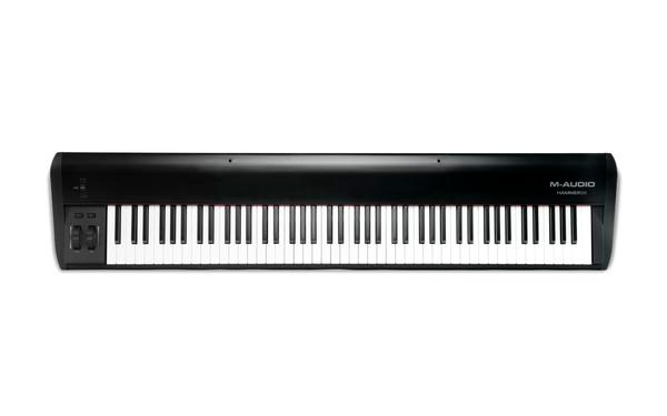 Introducing Hammer 88, a premium, no-compromise keyboard controller, ideal for professional, semi-pro players or students seeking the realistic grand piano feel to use with virtual instruments or sound modules. At the heart of Hammer 88 are 88 velocity-sensitive, fully-weighted hammer-action keys that are guaranteed to faithfully capture every subtle nuance of your performance, while providing the unmatched response of a traditional grand piano—classic feel fused with the unrivalled sonic capabilities of virtual instruments. It’s the perfect combination for performers and producers to experience their plugin collection like never before.Expressive Put expression center-stage with Hammer 88, thanks to a core range of controls, thoughtfully positioned to complement and enhance your performance. With a unity-locking pitch wheel and a separate modulation wheel, add portamento and glissando effects, or map the Mod-Wheel to any assignable parameter in your virtual instrument collection to reshape and evolve your sound on the fly. With the dedicated Master Volume Fader, you can instantly control the intensity of your performance or MIDI map this to any compatible parameter in your DAW or virtual instrument collection for expanded, hands-on control. Use the assignable Up and Down buttons to select different programs, effects, MMC messages, jump between octaves and more. Add some pedal-based performance articulation using the three dedicated inputs for Sustain, Expression and Soft. With Hammer 88’s performance-centric feature-set, expressing yourself has never been so easy!Outboard ControlDon’t limit yourself to your computer-based virtual instruments! Take control of your studio equipment with Hammer 88. With its conveniently-located 5-pin MIDI Output, you can send all MIDI information to any compatible peripheral device, including hardware synthesisers, sound modules and drum machines. With Hammer 88, it’s easy get the most out of your external sound generators. This is a controller designed from the ground up to place you firmly in the driver’s seat.Seamless Integration An instrument shouldn’t limit your creativity, it should enhance it! Hammer 88 is USB-powered, class-compliant and supports USB-MIDI connectivity for rapid, hassle-free setup that lets you focus on what’s important—your performance. Plus for iOS enthusiasts, Hammer 88 supports seamless connectivity with the Apple iPad Camera Connection Kit (sold separately), enabling you to perform and compose with audio apps on your iPad and other iOS devices.Touch Loops Chop up and mix 2 gigs of samples ranging from deep ambient synth pad loops to vintage drum one shots. These are all designed to inspire your music production and provide professional sounding samples that will shine in your mix. Touch Loops perfectly captures the tone and intensity of each sample, so they enhance and complement any song, wherever you use them. This incredible value can be found in your M-Audio account, ready to be downloaded and chopped to your liking!Key Features - 1. 88 fully-weighted, hammer-action keys2. USB-MIDI connection for playing virtual instruments, controlling recording software and more3. 5-Pin MIDI output to trigger external MIDI devices4. Pitch bend, modulation, volume and ± controls for expressive performances5. Multiple keyboard zones for layering, splits and 4-note chords with a single key press6. Inputs for Sustain, Expression and Soft pedals7. USB-powered, no power supply required8. No drivers required, supports plug-and-play connectivity to your Mac or PC9. iOS compatibility using the Apple iPad Camera Connection Kit (sold separately)10. Multiple keyboard zones for layering, splits and 4-note chords with a single key press11. Clean, professional editing with included Hammer 88 Controller Editor12. Power adapter (optional) for stand-alone use13. Includes Music RestTechnical Specs Keys: 88, velocity-sensitive, weighted keysOctaves: 10Connections: USB port, sustain pedal, soft pedal, expression pedal, MIDI OutDimensions: 11.9” x 5.0 x 55.9”Weight: 38.5 lbsRequirementsPC: Windows 7 or laterMac: OS X 10.8 or laterAvailable USB Port